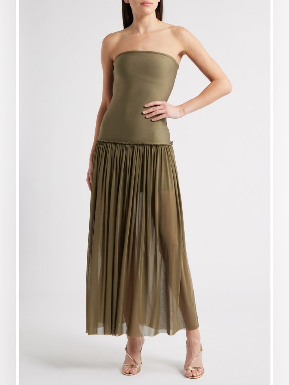 Rare London Strapless Drop Waist Mixed Media Cocktail Dress
